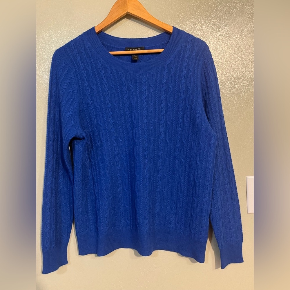 Charter Club Vibrant Blue Cable Knit Luxury 100% Cashmere Sweater M